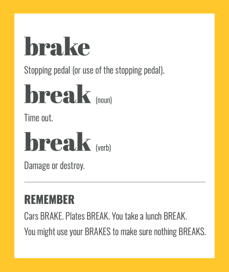 Brake vs break: do you know the difference? - Sarah Townsend Editorial